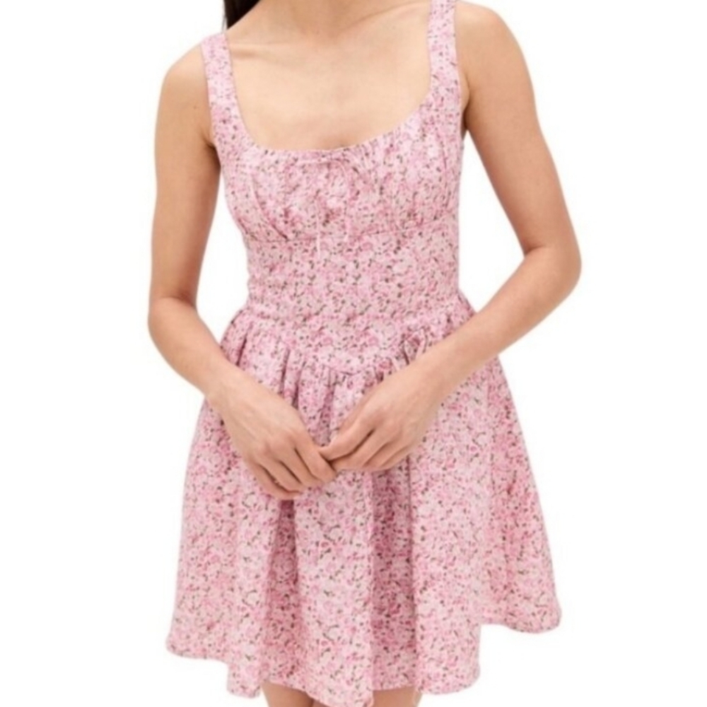 Reformation Daria Linen Floral Pink Sleeveless Dress New With Tags Size 8 - Picture 4 of 7